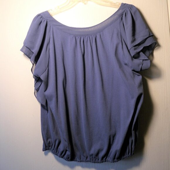 Elle Ruffle Short Ruffle Sleeve Top: Blue: Size: 1X - Picture 5 of 11